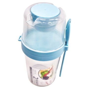 便攜帶勺子雙層輕食沙拉杯  上層350ml 下層560ml  粉色/綠色/白色/藍色  1個