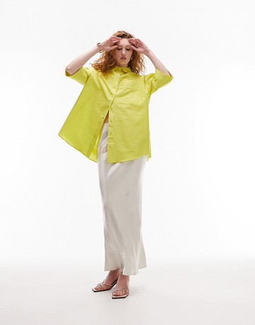 Topshop co-ord oversized boyfriend 3/4 sleeve shirt in chartreuse-Green