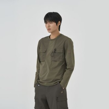 BBC EARTH 男 WOVEN PATCH LONG SLEEVE T-SHIRT 長袖上衣 灰卡其 BE51TL01M950