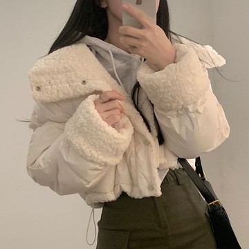 ˏˋ 𝐻𝑒𝑦 𝑆𝑝𝑟𝑖𝑛𝑔 - ̗̀🌷⛅️ ̖́‎兩面穿!!!韓國chic 冬季 加厚保暖 短款立領羊羔毛外套 棉衣棉服