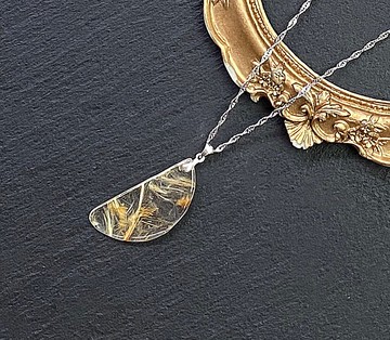 天然冰透體月亮羽毛金髮晶純銀鈦鋼項鍊 招財旺運 旺事業 開運