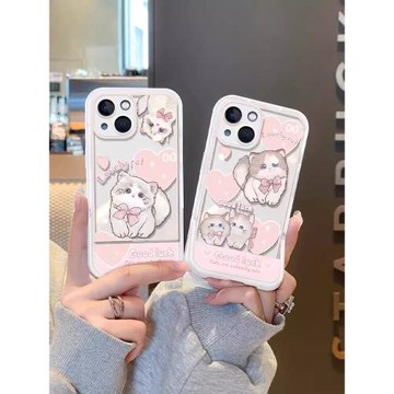 愛心貓咪適用三星s21ultra手機殼硅膠折疊支架s22+日韓s20fe可愛趣味note20/s10+透明少女a54a53網紅全包a52s