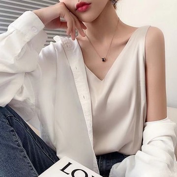 新款夏季真絲吊帶背心女內搭配西裝白黑色打底緞面桑蠶絲寬松上衣