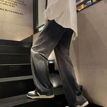 美式高街复古渐变水洗牛仔裤男女春季新款宽松直筒裤潮牌裤子休闲運動長褲 加絨長褲 加厚長褲 工作長褲