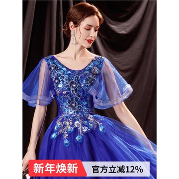 天使嫁衣藍色鋼琴表演舞臺演出主持人大合唱婚紗晚禮服17810批發