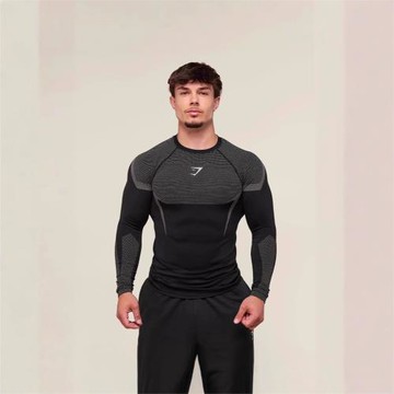 GYMSHARK新款跑步運動健身長袖上衣休閑透氣緊身長袖休閑跑步鯊魚