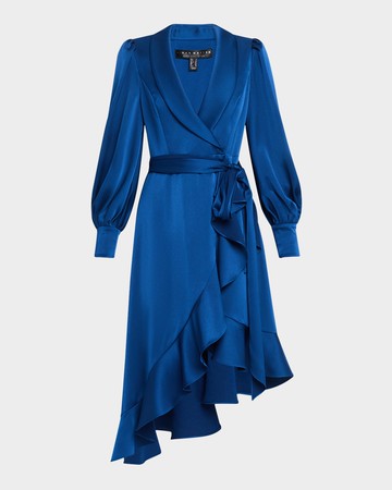 High-Low Crepe Back Satin Midi Wrap Dress