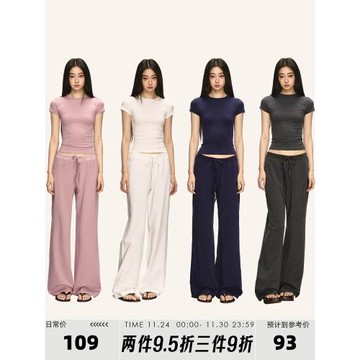 anna aneae超薄柔軟套裝女夏一整套正肩短袖T恤休閑褲子兩件套潮