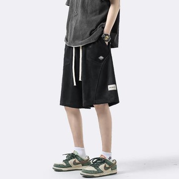 運動短褲男美式復古高街鹿皮絨褲子夏季潮牌寬松五分褲直筒休閑褲