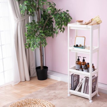 樂嫚妮 萬用四層置物車/收納推車-附輪/掛勾-(2色)白色