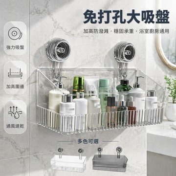 台灣出貨✨ 吸盤浴室置物架 免打孔吸盤掛架 廚房衛生間收納盒 高欄透氣設計 透明吸盤整理架