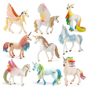 🌈「動物世界」兒童大款仿真歐洲神話傳說精靈馬獨角獸動物模型帶翅膀彩虹馬玩具