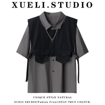 女生中性帥氣穿搭套裝襯衫馬甲工裝風兩件套夏設計感短袖上衣潮酷