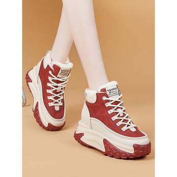 真皮老爹鞋女2025新款秋冬百搭加絨保暖雪地靴松糕厚底防滑高幫鞋