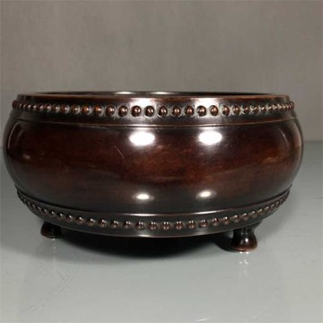 老件紫銅吳邦佐款高10*21*19公分4.4公斤喜慶圓鼓三足香爐擺件