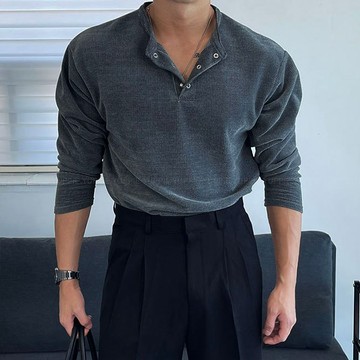正韓簡約質感花呢水洗亨利領長袖上衣 4色 YUPPIE 預購商品 0929