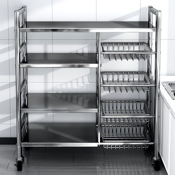 【臺灣公司 可打統編】免運 置物架 不鏽鋼置物架 304不銹鋼廚房置物架落地多層家用蔬菜微波爐收納移動儲物架加厚 可開發票 全館五折 工廠現貨直銷 新品特價 z10074