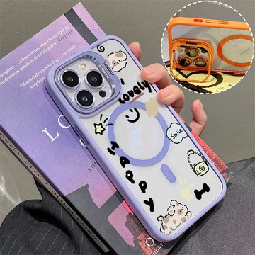 開心西高地 磁吸手機殼 金屬鏡頭支架 保護殼 適用於iPhone 17 16 15 14 13 12 11 Max防摔殼