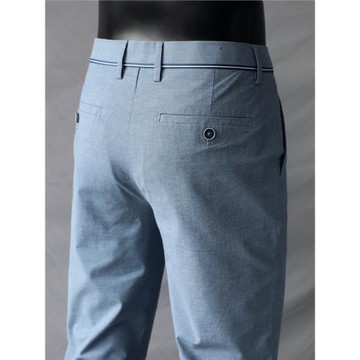 清爽薄款！舒適彈力！夏季休閑褲男修身直筒百搭淺藍色長褲撤柜單