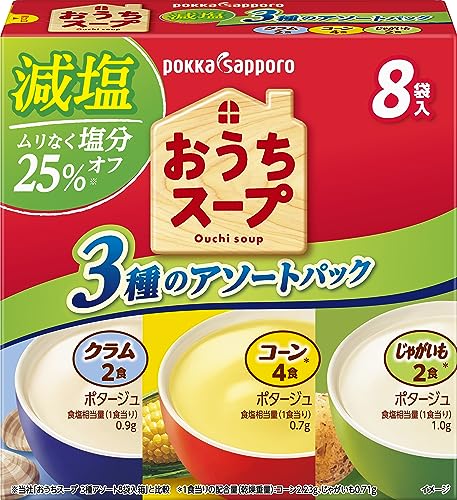 ポッカサッポロ おうちスープ 減塩３種アソート８袋入箱 5箱