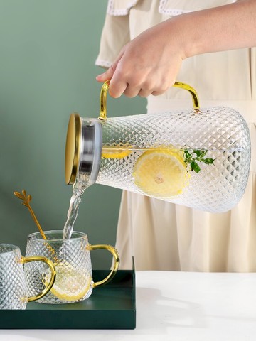 冷水壺家用耐高溫玻璃裝水耐高溫大容量錘紋涼白開壺客廳水杯套裝