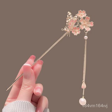 【優選好物】古風花朵髮飾女春夏櫻花髮簪高級感漢服簪子髮釵流蘇旂袍盤髮釵子 ZBPA