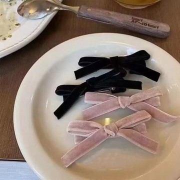 兩只裝蝴蝶結對夾發夾俏皮可愛套裝秋冬天鵝絨鴨嘴夾發卡發飾頭飾