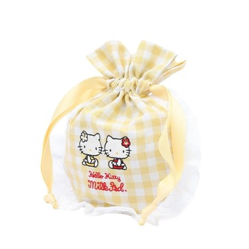 MILKFED. × SANRIO HELLO KITTY 蕾絲花邊 格子束口袋 收納包 凱蒂貓 三色