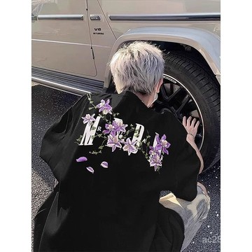 【店鋪熱銷】藤蔓花卉印花T恤男夏季潮牌vintage短袖美式高街復古重磅情侶半袖