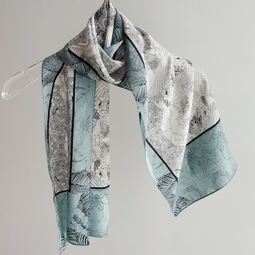 Babisoo 100% 絲綢 帕科 馬克西 雪紡絲巾  薄荷  Free(135 x 36 cm)