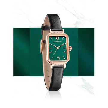 (免運)天王手表女款輕奢小眾小方表綠表31283方形石英表教師節禮物