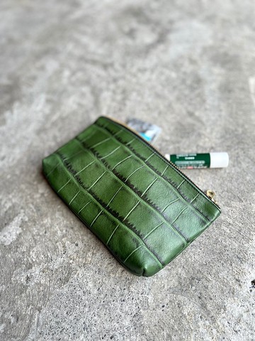 植鞣革百納小物包  綠鱷魚 收納包 化妝包 錢袋 拉鍊包