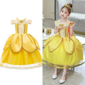 貝兒公主連身裙，萬聖裝扮 萬聖節 美女與野獸 迪士尼公主裝 化妝舞會 兒童變裝派對 表演服，X射線【W380004】