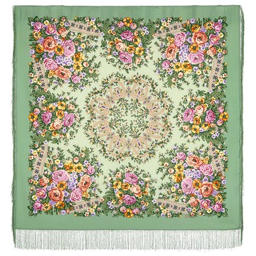 Pavlovo Posad 俄羅斯披肩 100% 羊毛圍巾 125x125 公分包裹式絲綢流蘇 1818-9