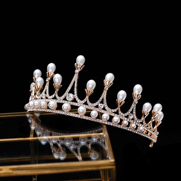 新娘頭飾奢華金色水鉆珍珠皇冠女王范結婚禮服婚紗發箍18生日王冠