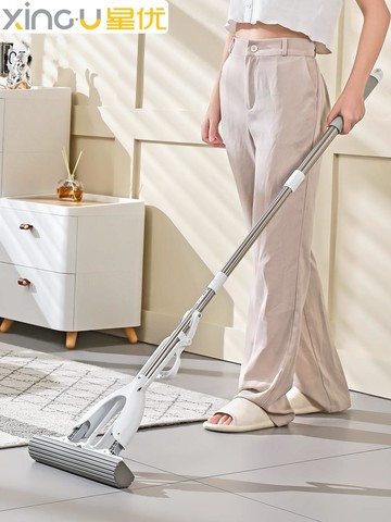 星優海綿拖把家用一拖凈免手洗吸水神器膠棉頭拖布懶人對折式擠水