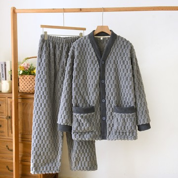 冬季男士睡衣珊瑚絨加厚刷毛保暖男款秋冬法蘭絨高級感冬款男生保暖睡衣家居服