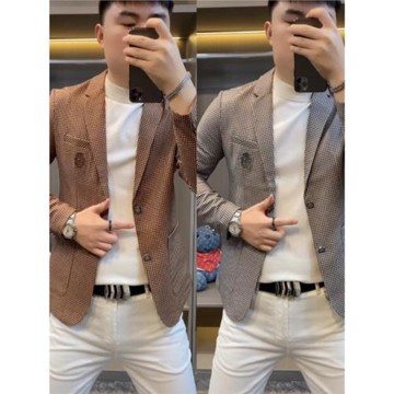 男士西服秋季新款商務休閑西裝單西修身潮流痞帥外套百搭格子上衣