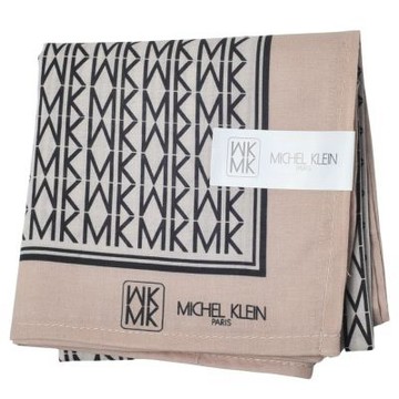 MICHEL KLEIN PARIS 奶茶卡其滿版交錯 MK 字母LOGO圖騰帕巾(46CM)