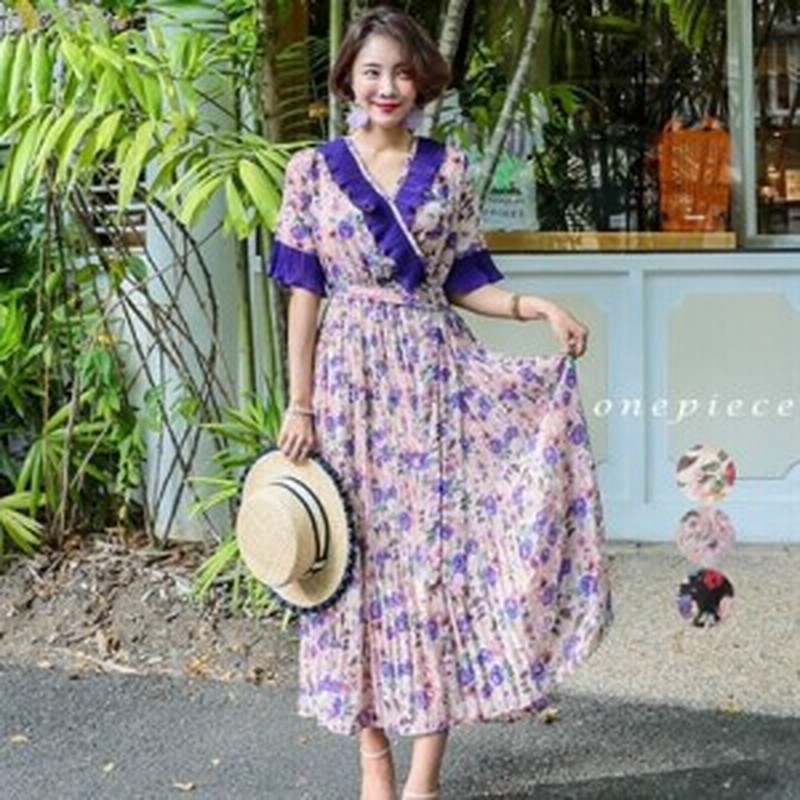 カシュクール ワンピース ロング丈 シフォン シャーリング ギャザー ふんわり 花柄 フラワー柄 フリル プリーツ ドレス 韓国 Fl 通販 Lineポイント最大get Lineショッピング