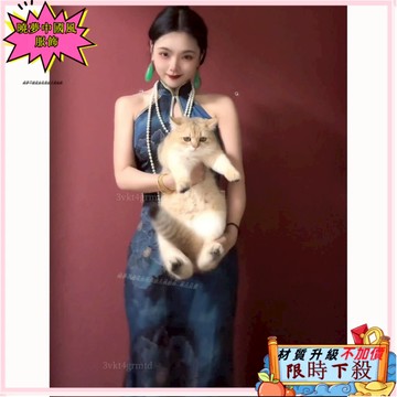 ✨桃園出貨 新中式旗袍 國風旗袍 低開叉 2025年新款 挖肩改良修身旗袍 印花 收腰連衣裙長裙夏季女 FGZD