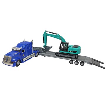 【廠商直送】華一 1:50合金車-美式拖板車+挖掘機