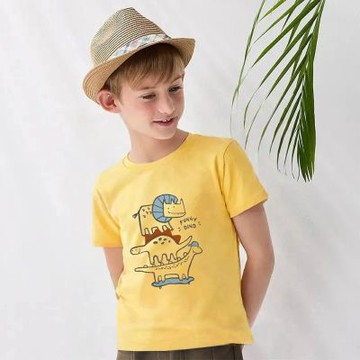 PIPPY簡約舒適立體鰭恐龍三兄弟圓領上衣 黃-130