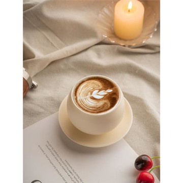 清逸堂丨奶茶色拉花蛋蛋杯 咖啡杯陶瓷杯碟套裝拿鐵杯精致小杯子