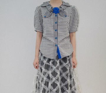 【那天的藍色花束】古典復古風/手工立體領口襯衫