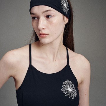 MARDI MERCREDI 細肩帶運動背心 黑色 經典小雛菊 象牙白花 BEURRE ULTIMATE COMFORT HALTER NECK TOP THEFLOWER