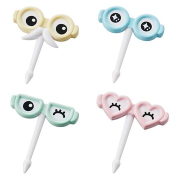 asdfkitty*日本 TORUNE 粉嫩眼鏡造型食物叉-4入-便當裝飾叉/宴會點心叉/水果叉-日本正版商品