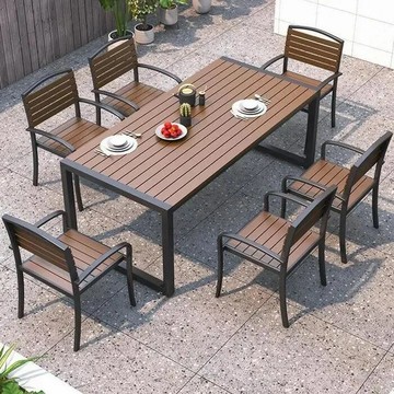 戶外塑木桌椅室外防水防曬頂樓公園休閑陽臺鐵藝塑木燒烤桌椅組合