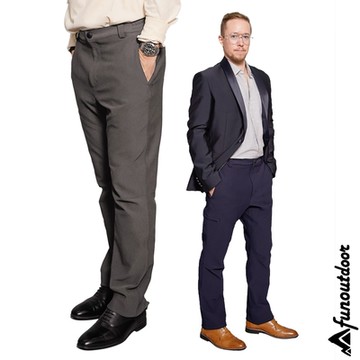 【戶外趣】Sorona男款西裝針織布多口袋休閒長褲(WPM001 深灰/深丈青)