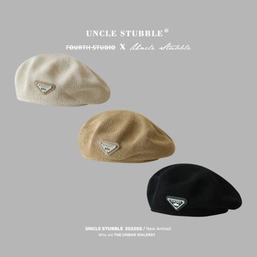 春夏網眼貝雷帽女生清爽透氣韓系蓓蕾帽復古倒三角草編畫家帽子潮